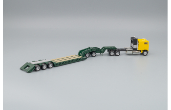 FREIGHTLINER FLB COE Tractor / Heavy Equipment Trailer with Jeep Trailer, yellow