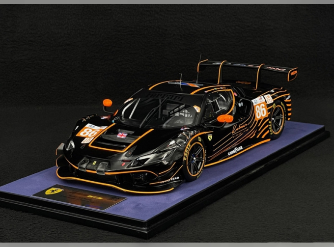 FERRARI 296 Gt3 3.0l Turbo V6 Team Gr Racing №86 24h Le Mans (2024) Riccardo Pera - Daniel Serra - Michael Wainwright - With Showcase - Con Vetrina, Black Orange