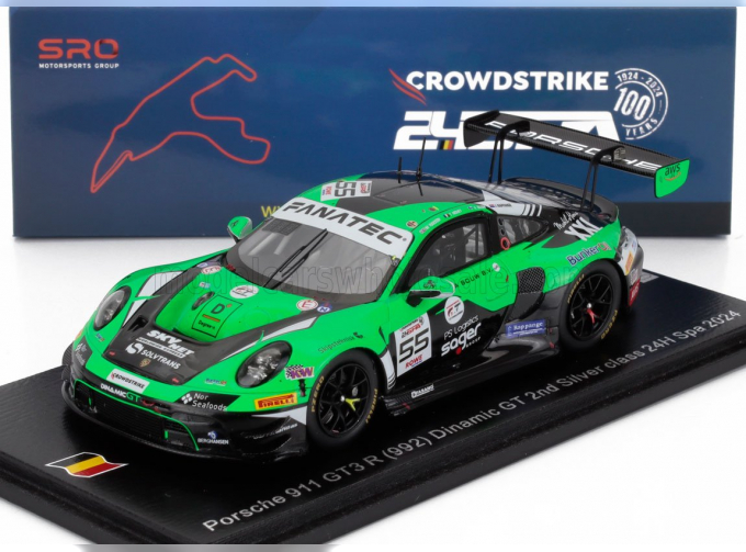 PORSCHE 911 992 Gt3 R 4.2l Team Dinamic Gt №55 2nd Silver Class 24h Spa (2024) Jop Rappange - Alex Blom - Marius Nakken - Theo Nouet, Green Black