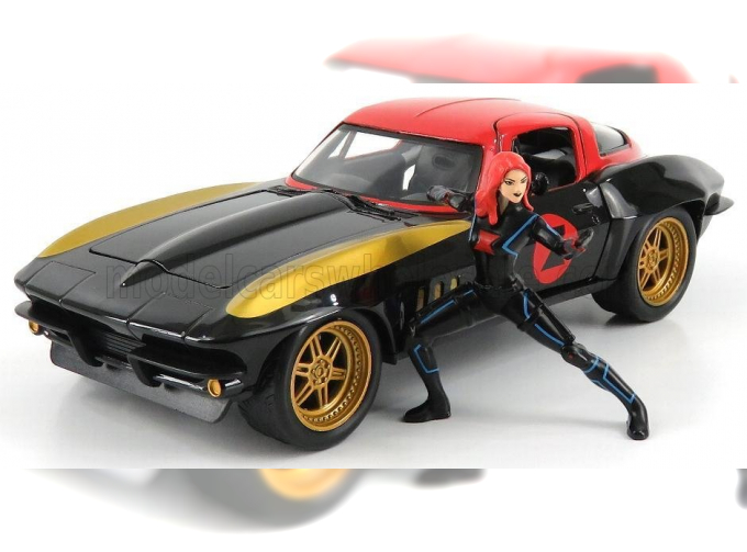 CHEVROLET Corvette Coupe With Figure Black Widow 1966, Black Gold Red