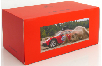 PORSCHE 911 992 №58 Rally Dakar Red 58 Special With Pack Roof (2023) - Con Vetrina - With Showcase, Blood Orange