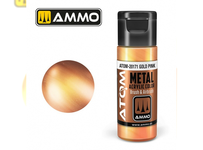 Краска акриловая ATOM COLOR METALLIC Золотисто-розовый / Gold Pink, 20мл