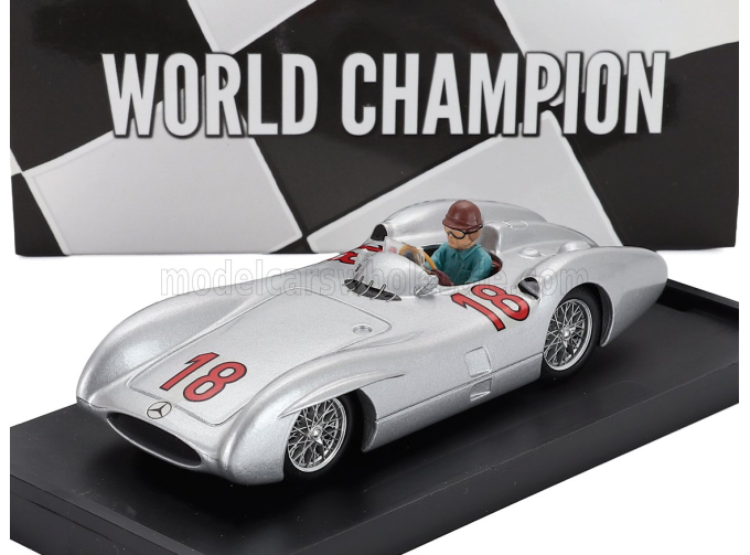MERCEDES-BENZ F1 W196c №18 World Champion Season (1954) Juan Manuel Fangio - With Driver Figure, Silver