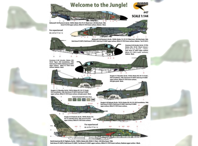 Декаль "Welcome to the Jungle!" - USN Aircraft in Green SE Asia Camouflage during Vietnam War. 11 markings