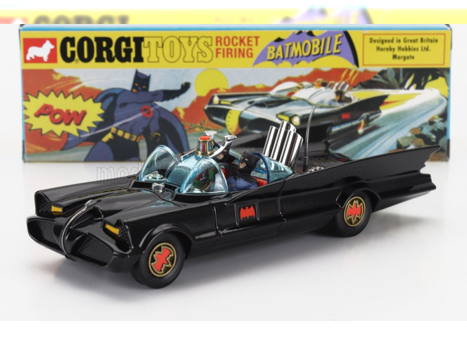 BATMAN Batmobile With Figures Batman + Robin - Re-edition Of One Of The Most Important Corgi Toys Models, Black