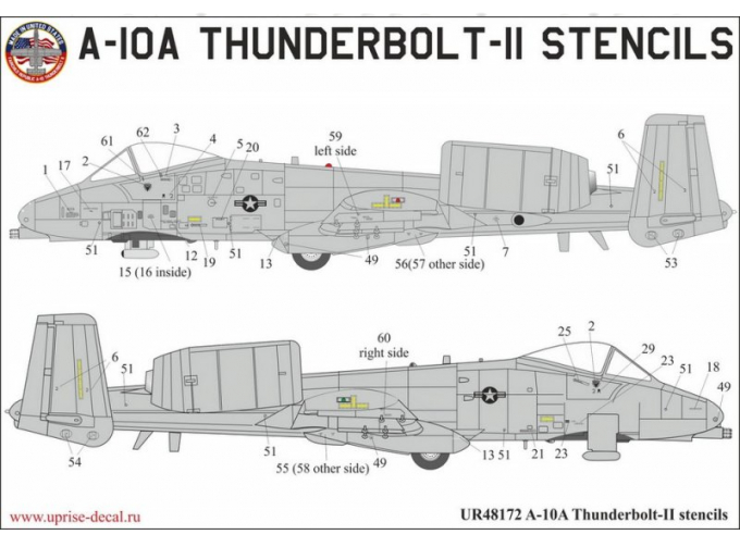 Декаль для A-10A Thunderbolt-II, тех. надписи