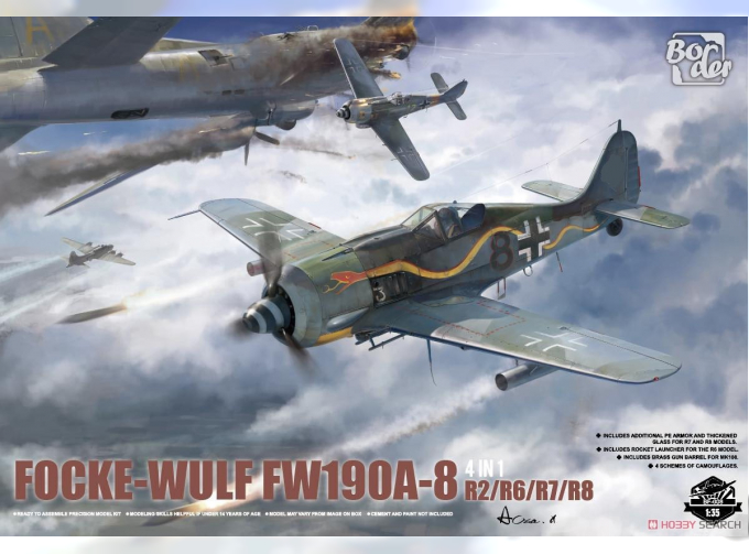 Сборная модель немецкий истребитель Focke-Wulf FW-190A-8, 4 в 1 (R2; R6; R7; R8)