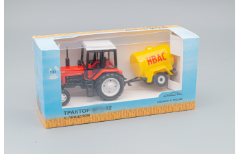  Трактор МТЗ-82 "Люкс-2" (металл / пластик) красный, с прицепом бочка "Квас"