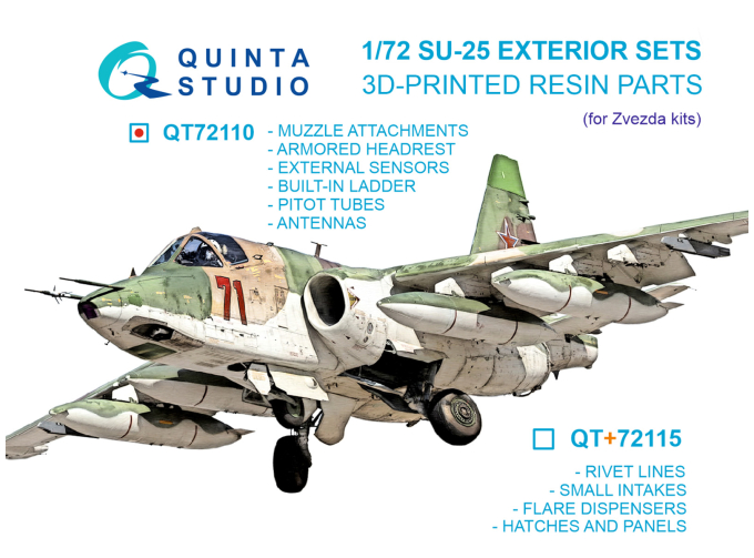 Набор экстерьера Су-25, ч.1: Датчики, Антенны, ПВД, Дульные Насадки, встроенная лестница и заголовник (Звезда)