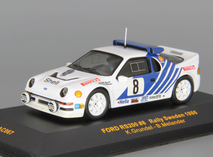 FORD RS200 #8 Rally Sweden K.Grundel - B.Melander (1986), white / blue