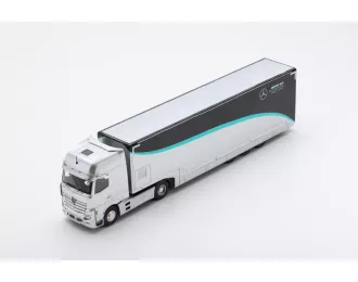 MERCEDES-BENZ Actros Mp4 1851 Truck Car Transporter Team Mercedes-amg Petronas F1 Formula One Season (2023), Silver Black Green