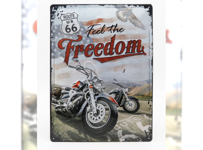 ACCESSORIES 3d Metal Plate - Ruote 66 Feel The Freedom, Black Red Brown