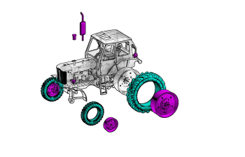 Сборная модель Трактор ЮМЗ-6Л фото версия с задней стенкой для экскаватора
