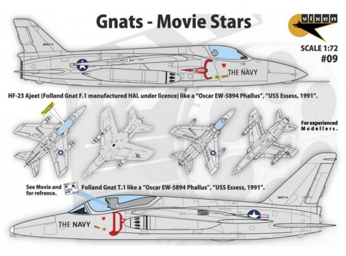 Декаль Gnats - Movie Stars - Folland Gnat T.1 and HAL HF-23 Ajeet from "Hotshots!"