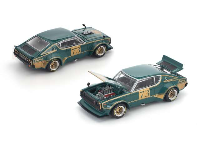 NISSAN Skyline KPGC110 Kenmaeri Racing #73, green/gold