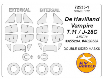 Набор масок окрасочных для остекления модели De Havilland Vampire T.11 (двусторонние маски) + маски на диски и колеса