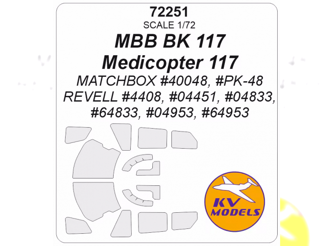 Набор масок окрасочных для MBB BK 117 / Medicopter 117 (Matchbox #40048, #PK-48 / REVELL #4408, #04451, #04833, #64833, #04953, #64953)