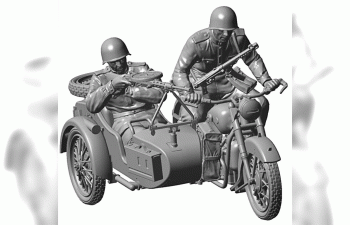 Сборная модель Советский мотоцикл М-72 с коляской и экипажем