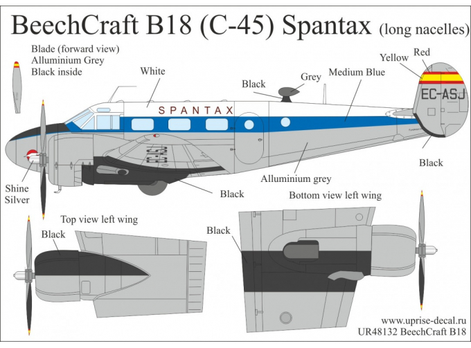 Декаль для BC B18 Spantax с длинными гондолами