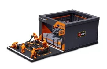 McLAREN MCL38 diorama garage pit-stop team McLaren №81 season 2024 Oscar Piastri with crew figure and accessories - orange black (2024)