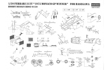 Набор для доработки FERRARI 312T Detail-up Set для моделей Hasegawa（PE+Metal parts）"1975Monaco GP Winner"