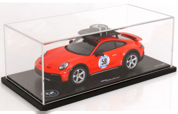 PORSCHE 911 992 №58 Rally Dakar Red 58 Special With Pack Roof (2023) - Con Vetrina - With Showcase, Blood Orange