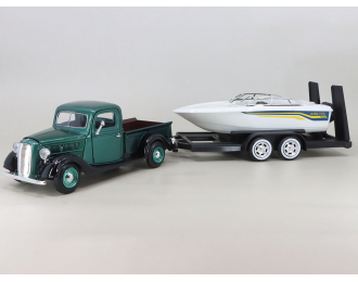 FORD Pick-up With Trailer + Boat (1937), green/white