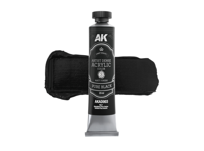 Краска акриловая ARTISTIC DENSE в тюбике - Чистый чёрный / PURE BLACK – ARTISTIC DENSE ACRYLIC COLOR, 20 мл