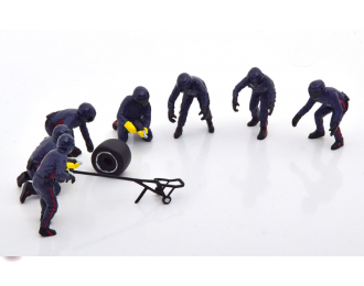 FIGURES F1 Set 2 2020 - Diorama Pit-stop Set 7 X Meccanici - Mechanics - With Decals, Matt Blue Red