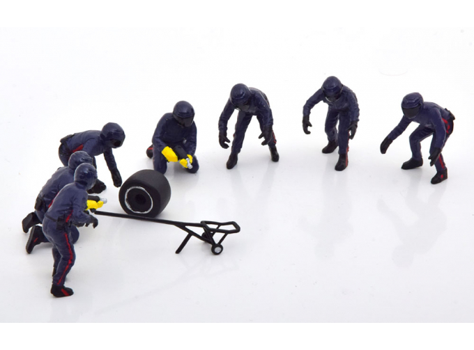 FIGURES F1 Set 2 2020 - Diorama Pit-stop Set 7 X Meccanici - Mechanics - With Decals, Matt Blue Red