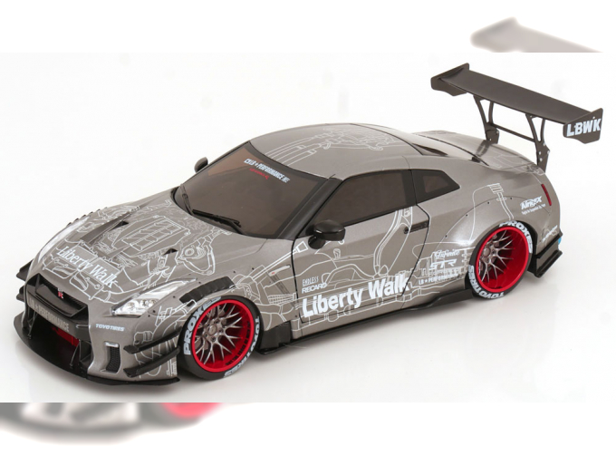 NISSAN GT-R (R35) with LBWK Body Kit Type 2 0 (2020), matt-grey metallic/ white