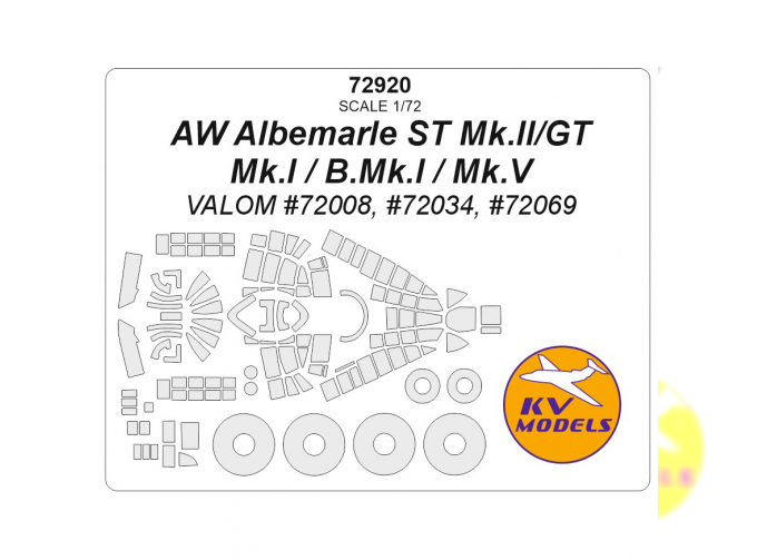 Маска окрасочная AW Albemarle ST Mk.II/GT Mk.I / B.Mk.I / Mk.V (VALOM #72008, #72034, #72069) + маски на диски и колеса