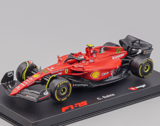 FERRARI F1-75 Scuderia Ferrari №55 Season (2022) Carlos Sainz With Helmet And Plastic Showcase - Exclusive Carmodel, Red