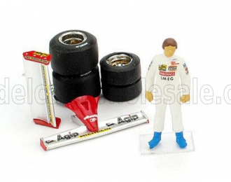 FIGURES Gilles Villeneuve For Ferrari F1 126ck Turbo 1981 + Front And Rear Wings + Qualifying Tyres, White