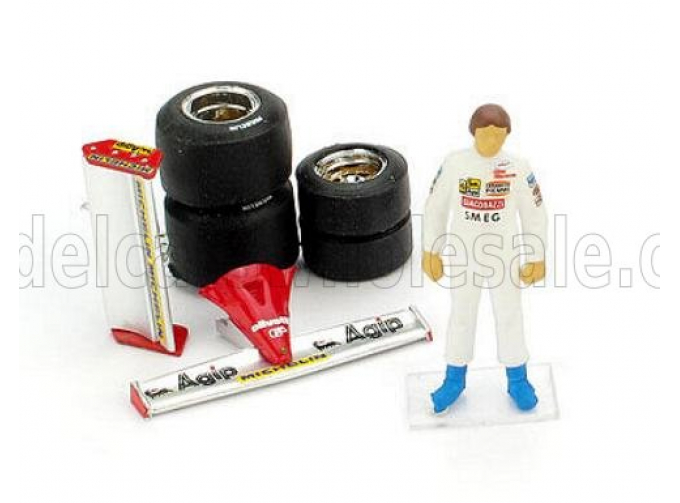 FIGURES Gilles Villeneuve For Ferrari F1 126ck Turbo 1981 + Front And Rear Wings + Qualifying Tyres, White