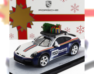 PORSCHE 911 992 №953 Rally Dakar Roughroads Coupe Christmas Edition (2023) - Con Vetrina - With Showcase, White Blue