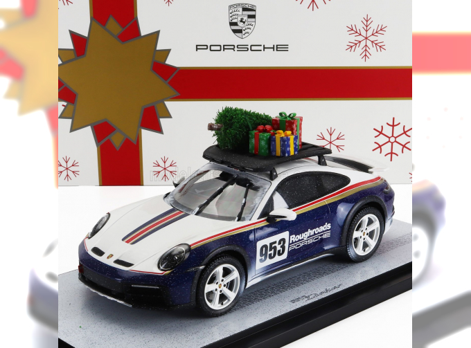 PORSCHE 911 992 №953 Rally Dakar Roughroads Coupe Christmas Edition (2023) - Con Vetrina - With Showcase, White Blue