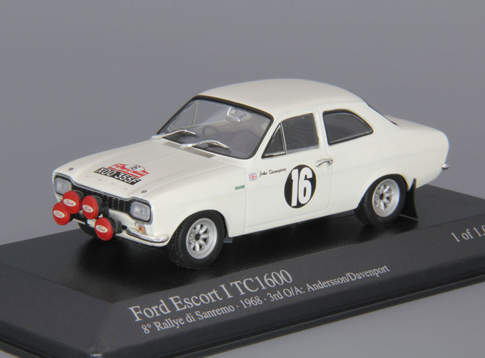 FORD Escort I RS1600 San Remo Rally Winners: Andersson / Davenport (1968), white