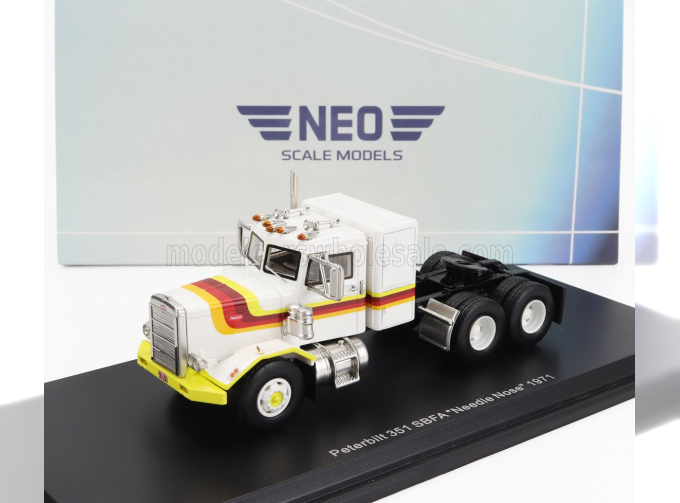 PETERBILT 351 Tractor Truck 3-assi Sbfa Needle Nose (1971), White Yellow Red