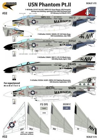 Декаль USN Phantom Pt.2 - F-4G VF-213, F-4J VMFA-333, F-4B VF-143, F-4B VMFA-531
