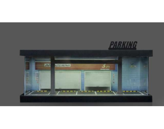 Diorama *Parking lot with light*, blue/brown/white