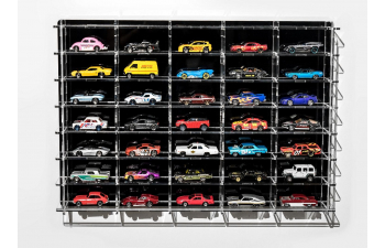 VETRINA DISPLAY BOX Espositore - For 35 Cars 1/64 Lungh.lenght Cm 56.0 X Largh.width Cm 8.0 X Alt.height Cm 38.0 (altezza Utile Tra I Ripiani Cm 4.5 Inner Height Among Shelves), Plastic Display