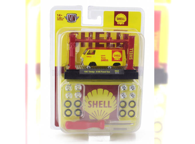 DODGE A-100 Van Shell With Accessories (1967) - Garage Set Officina - Ponte Sollevatore Auto - Four Post Lift, Yellow Red