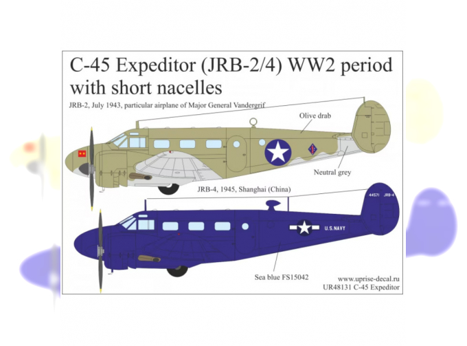 Декаль для C-45 Expeditor (JRB-2/4) WW2 period with short nacelles