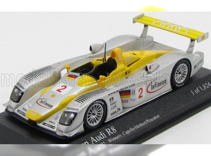 AUDI R8 Team Infineon №2 Winner 12h Sebring (2002) Capello - Herbert - Pescatori, Silver Yellow