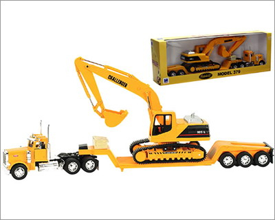 PETERBILT 379 трейлер с прицепом с экскаватором 1:32, оранжевый