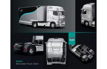 MERCEDES-BENZ Actros Mp4 1851 Truck Car Transporter Team Mercedes-amg Petronas F1 Formula One Season (2023), Silver Black Green