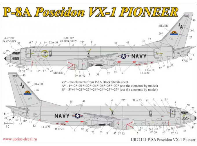 Декаль P-8A Poseidon VX-1 с тех.надписями FFA (удаляемая лаковая подложка)