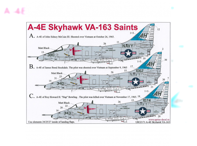 Декаль для A-4E Skyhawk "Ha0i Hilton - guests from VA-163", с тех. надписями