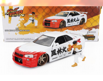 NISSAN Skyline Gt-r (r34) Advan (2002) With Street Fighter Ryu Figure, White Red